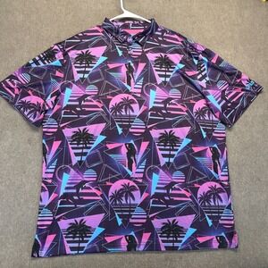 Lofty Llama Miami Slice Performance Polo Shirt Men's 2XL Retro Vaporwave Golf